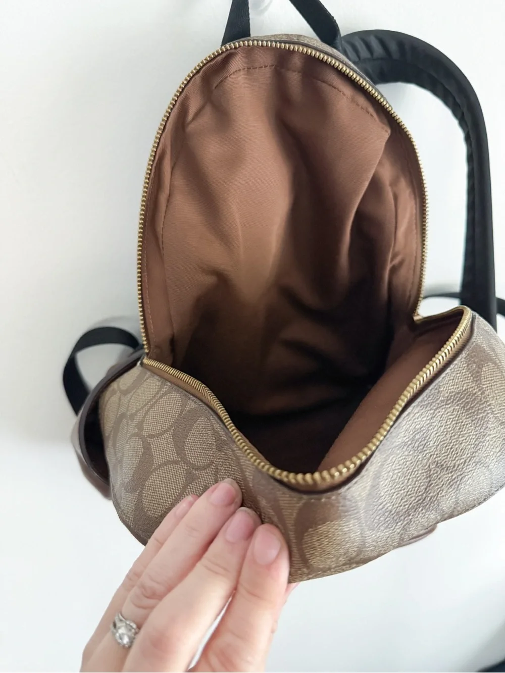 Coach Court 5671 Khaki Saddle Leather Canvas Signature Backpack